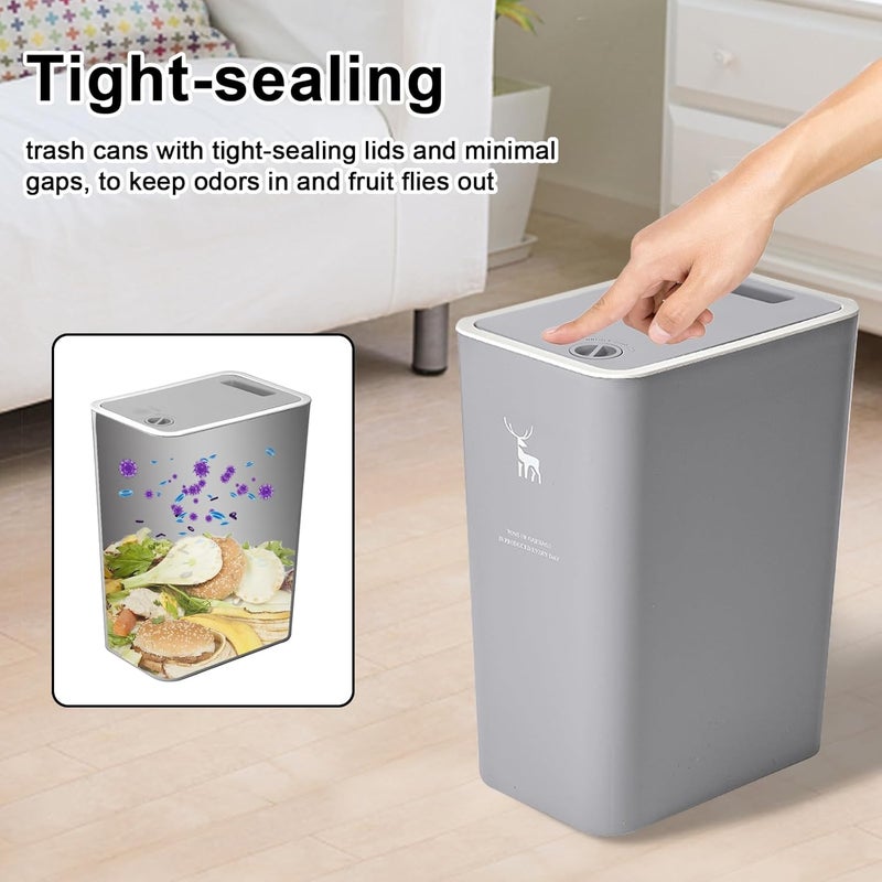 XPIY Trash Can with Lid, 2 Pack 4 Gallons/15 Liters Garbage Can with Press Top, Small Trash Can Dog Proof, Plastic Trash Bin, Waste Basket for Bathroom|Kitchen|Bedroom|Office (2, Grey) - Image 5